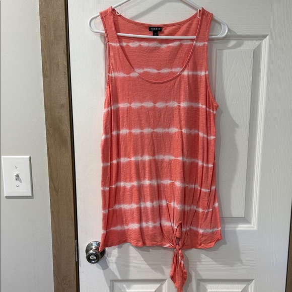 Torrid Pink and White Tie-Front Tank Top - Picture 1 of 4